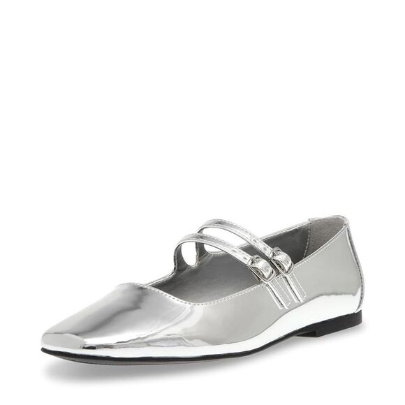 STEVE MADDEN Silver Faux Patent Leather Alisah Ballet Flats - Picture 1 of 14